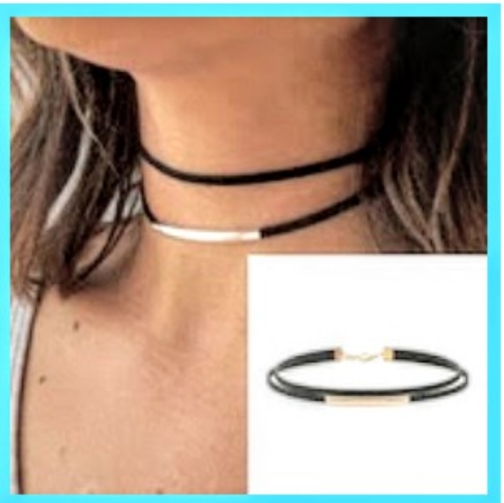 Double Layered Black Suede Curved Bar Choker